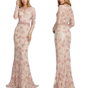 Mac Duggal Long Sleeve Floral Embroidery Trumpet Gown Size 12 Style 79281